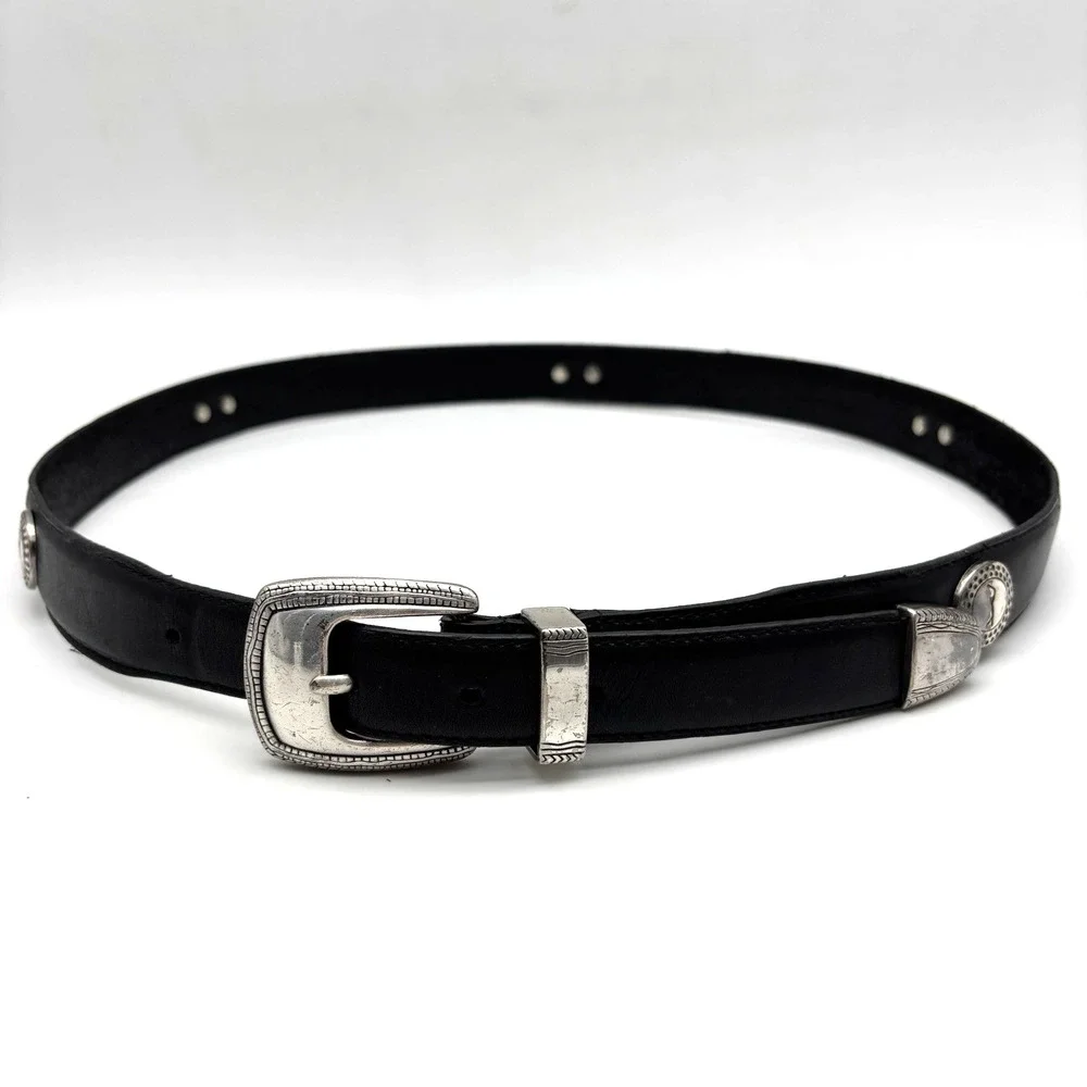 Vintage 90s PGA Tour Black Full Grain Leather Concho Golf Belt 40 38-42